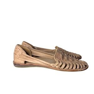 Nisolo Almond Tan Leather Huarache Woven Sandals Size 8 Vacation Coastal